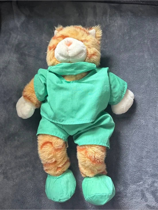 Vintage Build-A-Bear Floppy Kitty Orange Tabby Cat 16” Plush Green Outfit retire