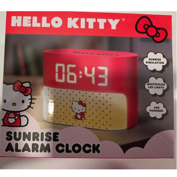 Hello Kitty Sunrise Alarm Clock Pink Multicolor LED USB Powered Sanrio NIB‎