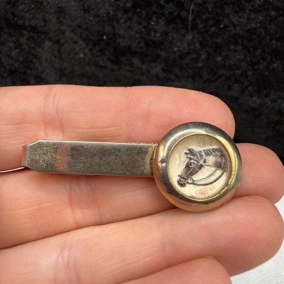 Vintage Horse‎ Pioneer Tie Clip Blue Gold Tone Equestrian