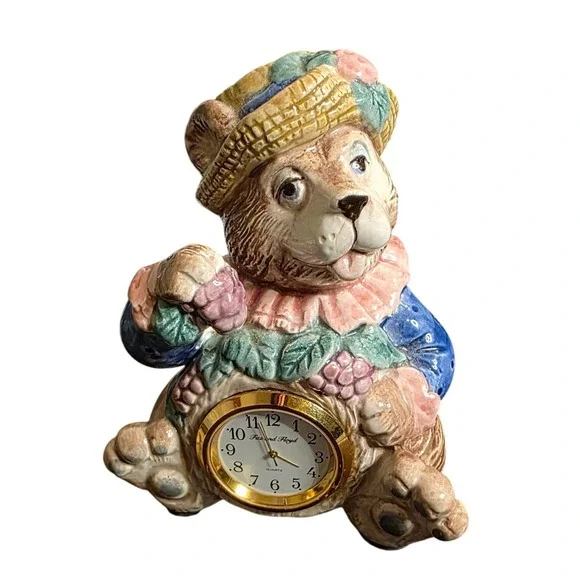 Fitz and Floyd Hat Party Clock Brown Ceramic Bear‎ Figurine 4