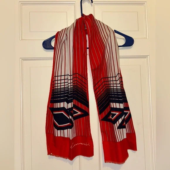Leonardi Red White Blue Geometric Scarf stripes elegant party travel winter work