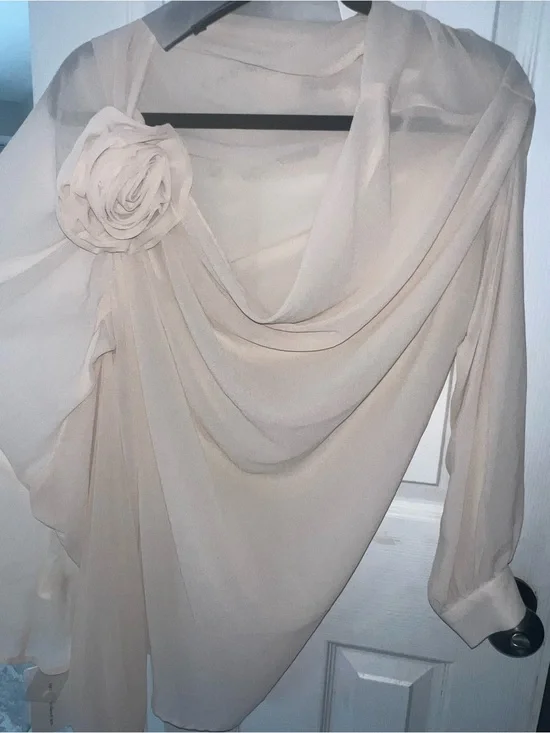 Commence new with takes. Elegant Cream Chiffon Draped Scarf with Rosette -