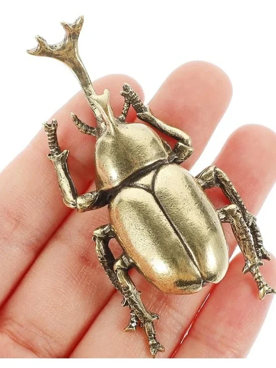 Brass Beetle Figurine - Gold Decorative Wall Accent