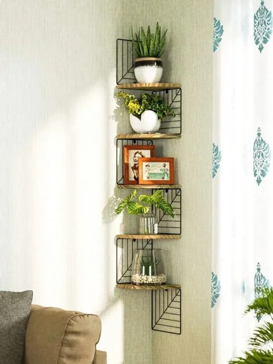 Love-KANKEI Corner Wall Shelf 5 Tier,Solid Wood,51