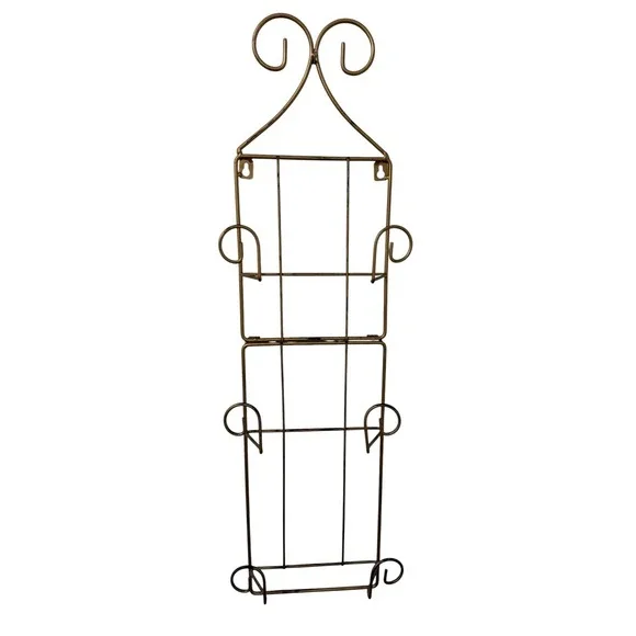 Wall Mount Plate Rack Photo Frame Holder Gold Metal Scroll Vertical Folds