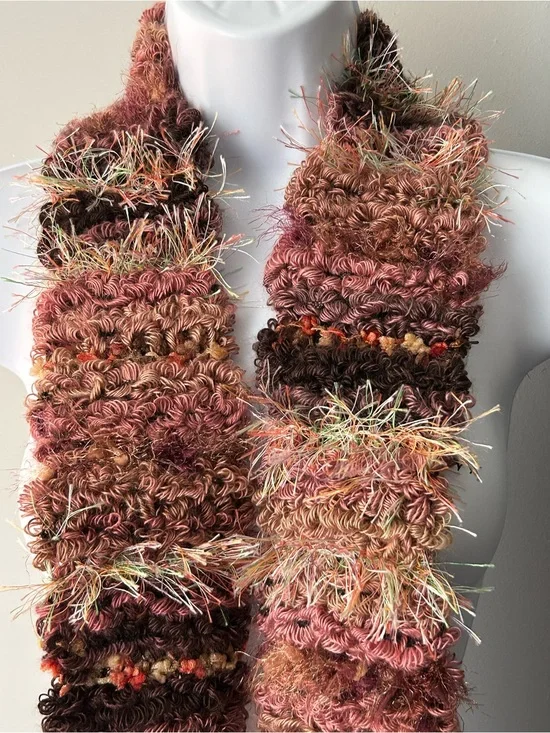 Handmade Multi-Tone Textured Scarf in Rose and Brown