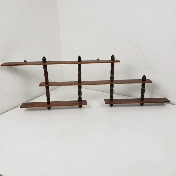 Vtg MCM Wood Spindle Tiered Wall Trinket Knick Knack Shelf Wall Display 27x9