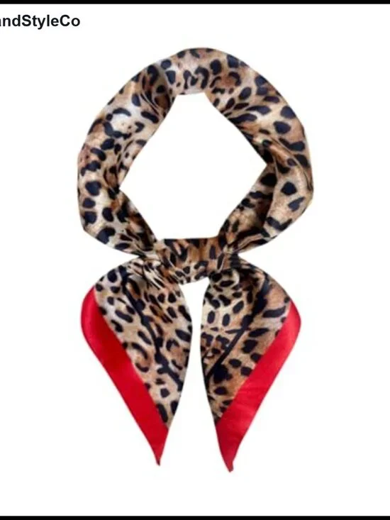 Leopard Print Satin Scarf Large Square Bandana Hair Wrap