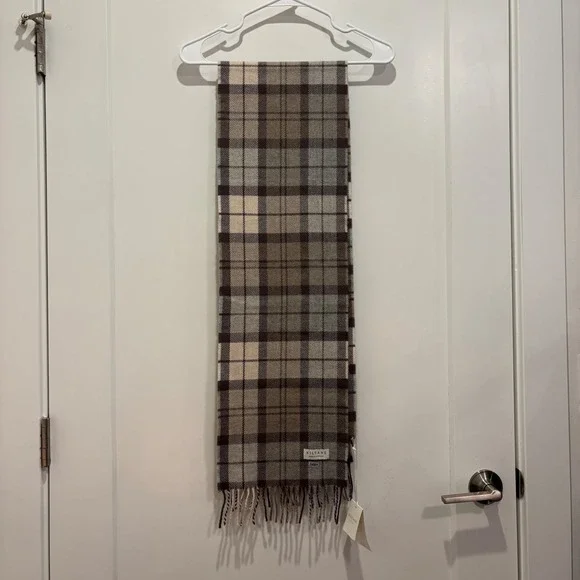Kiltane Scotland Lambswool Scarf Neutral Aurora Classic Check Plaid Grey Brown