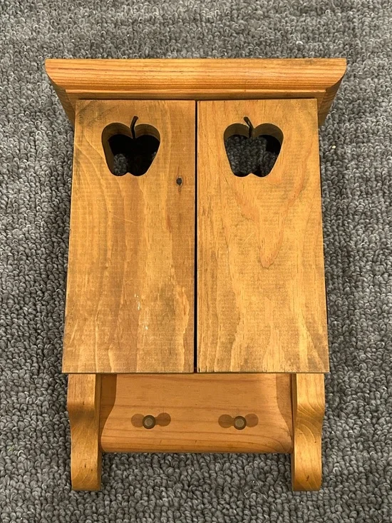 Country Wood Knick-Knack Shelf with Doors Apple  Cutout