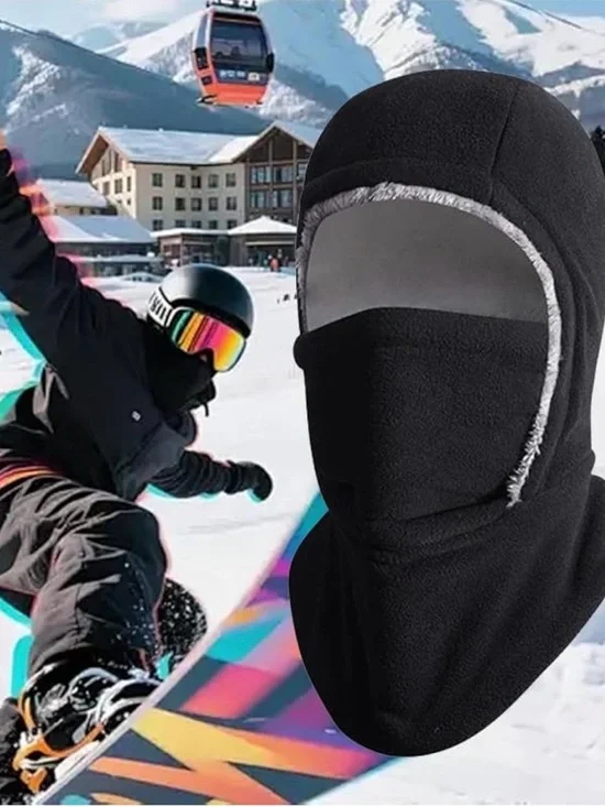 💞 New Black & Gray Thermal Fleece & Faux Fur Balaclava with Hood & Face Cover