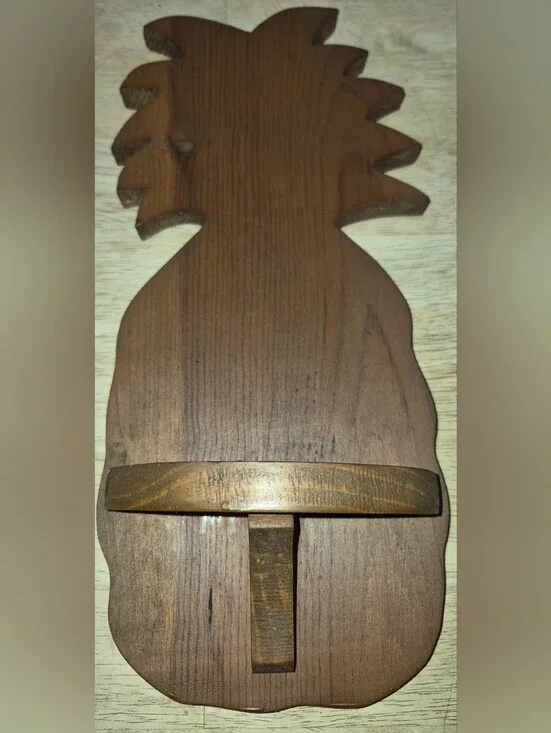 Hand-Carved Wooden Pineapple wall mount featuring a brown stain and Lower Shelf