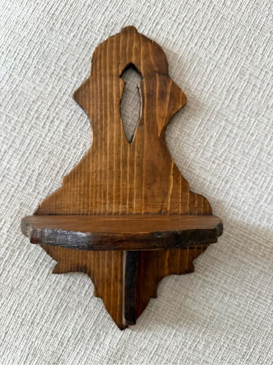 Older Vintage Wooden Wall Display Shelf - Hand Carved Edges & Keyhole