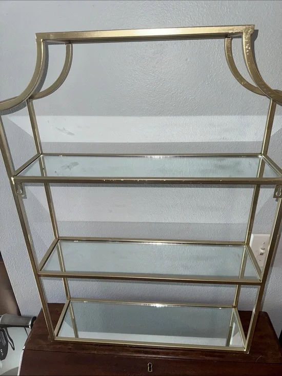 Kate and Laurel Ciel Glam 3-Tier Scalloped Wall Shelf Mirrored Bathroom Bedroom