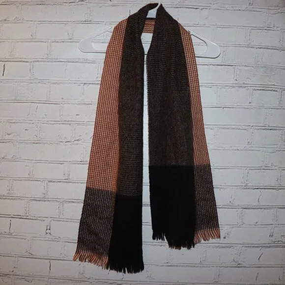 🧡 Brown, Black & Rust Houndstooth + Stripe Scarf · 11