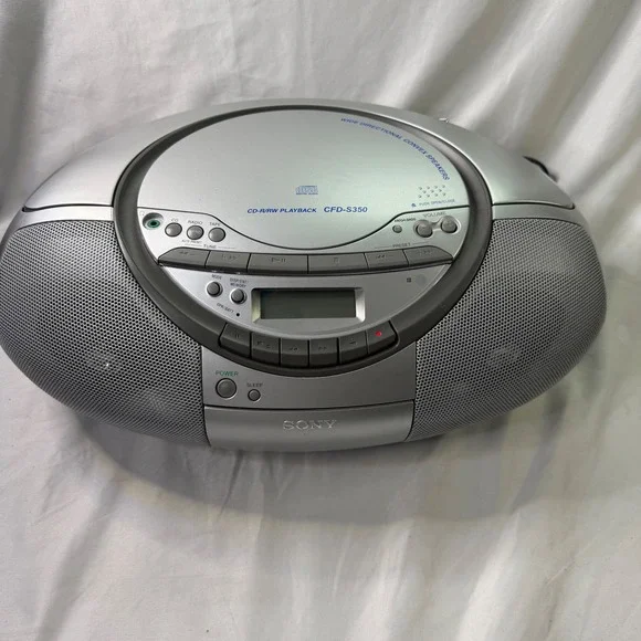 Sony CFD-S350 Portable Boombox CD Cassette Radio Player Silver Mega Bass
