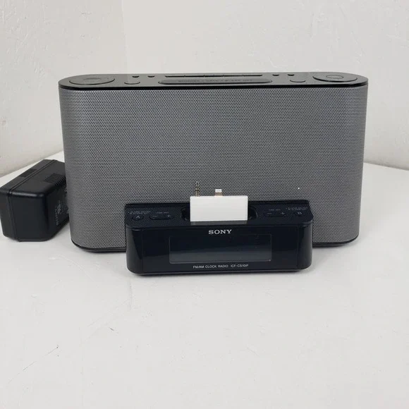 Sony Dream Machine ICF-CS10iP FM/AM Clock Radio iPod iPhone Dock Black Silver