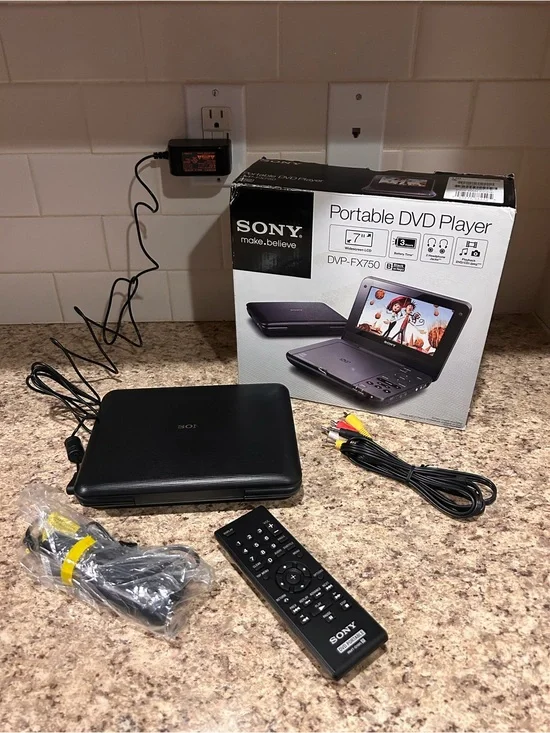 Sony Black Portable DVD Player 7” with Accessories New in Box