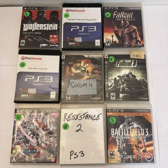 Sony PS3 Game Lot (9) PlayStation Fallout Mass Effect Gundam Extreme Wolfenstein