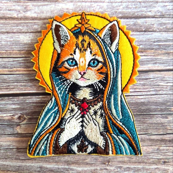 Saint Orange Tabby Kitten Mother Mary Of Cats Occult Gothic Witchy Iron On Patch