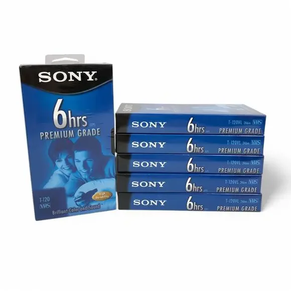 Sony T-120 Blank VHS Videocassette Tapes Premium Grade 6 Hour Lot of 6
