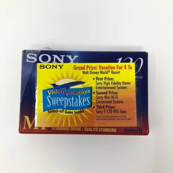 Sony Video 8 P6-120MP Blank Cassette Tape 120 Min NTSC Sealed Vintage 1999