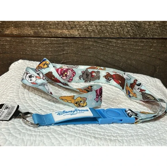 Disney Parks Dogs and Cats Reversible Light‎ Blue Pin Lanyard NEW
