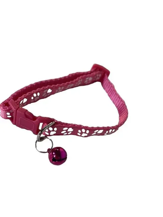 Pink Adjustable Pet Collar for Small Dogs & Cats with Cute Paws, New with Jingle