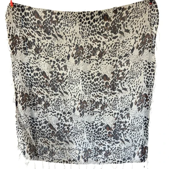 Leopard Print Scarf‎ Brown Black Cream Animal Pattern Fringed Large Wrap