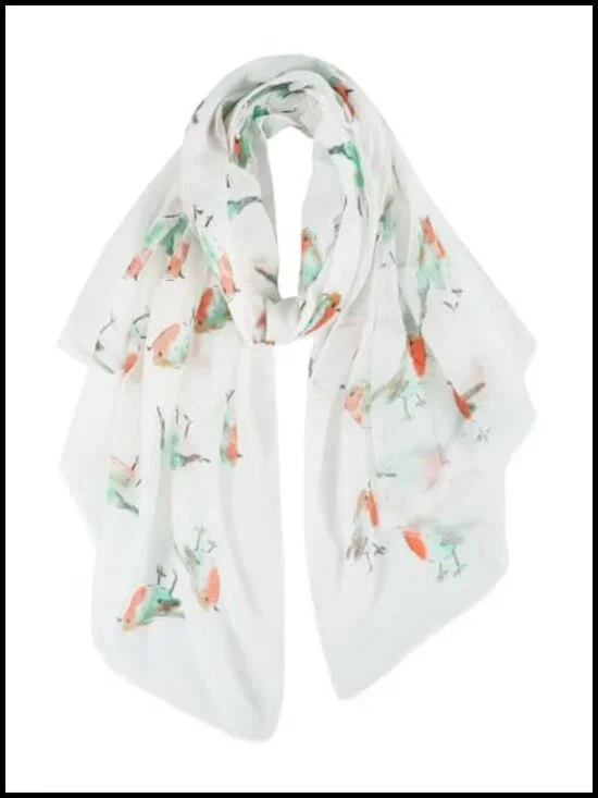 Lightweight Cotton Feel Scarf Floral Birds Print Wrap Shawl