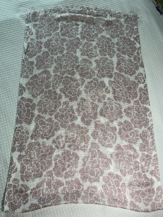 White and mauve floral sequin scarf