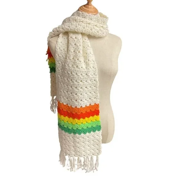Vintage Women's‎ Crochet Fringe Knit Shawl Scarf 66