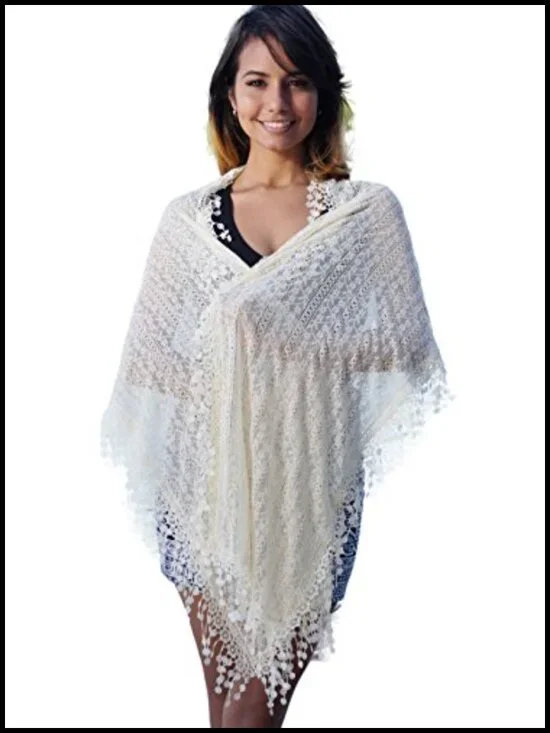 Lightweight Leaf Lace Fringe Scarf Bridal Shawl for Women