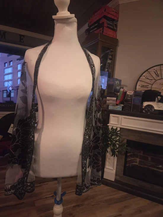 Sheer Floral Sheer White With Black And Deep Purple Floral