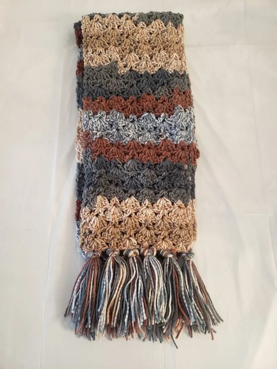 Handmade Multicolor Crochet Scarf - Neutral Tones 67”x7”