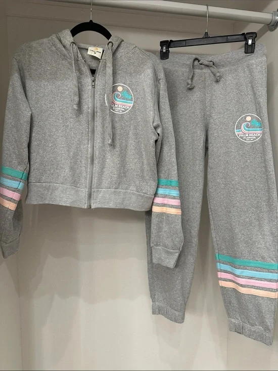 Ocean Drive medium Palm Beach Gray Zip Hoodie & Jogger Set with Pastel Strip