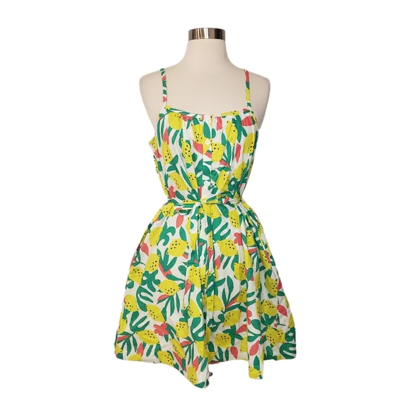 Hanna Andersson Women's Small Lemon Print Button Down Cotton Dress