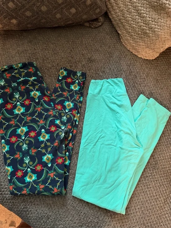 LN Women’s OS Turquoise Green Matching Print Leggings - Comfortable Everyday