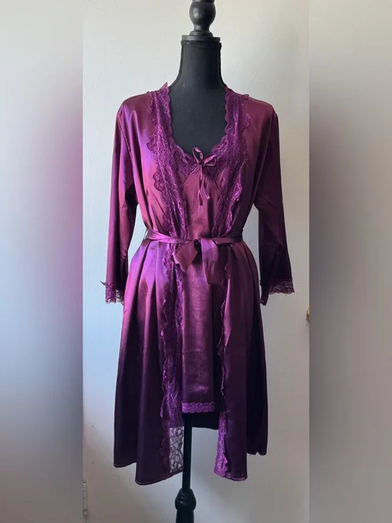 Dark Romance Purple Satin Robe + Slip Set 2 pcs size M