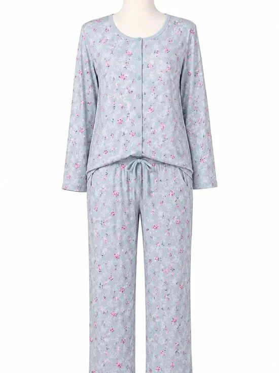 NEW Charter Club Cotton Essentials Pajama Set Divine Rose Blue Small
