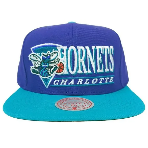 Charlotte Hornets Mitchell & Ness NBA Snapback Hat‎ Cap 3D Logo Purple Teal NWT