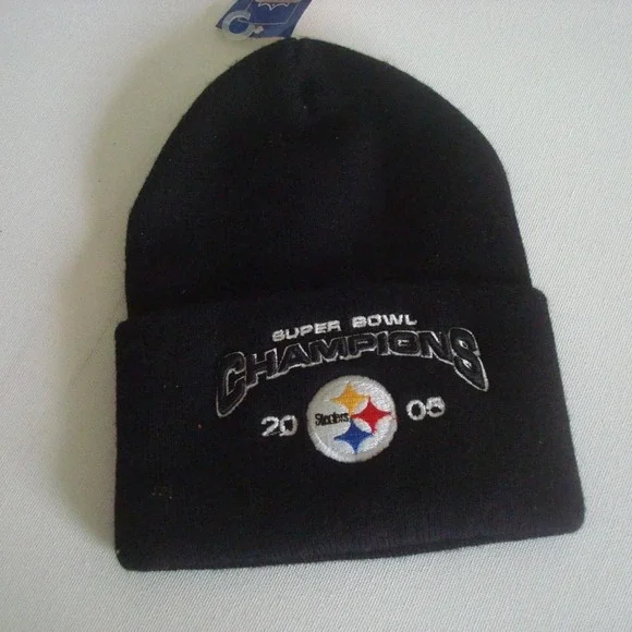 STEELERS‎ SUPER BOWL   DEADSTOCK TOBOGGAN KNIT VINTAGE BEANIE SKULL HAT CAP OO