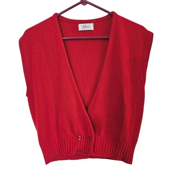 Alicia Vintage Red Knit 2 Piece Set V-Neck‎ Sweater Vest and Midi Skirt Small