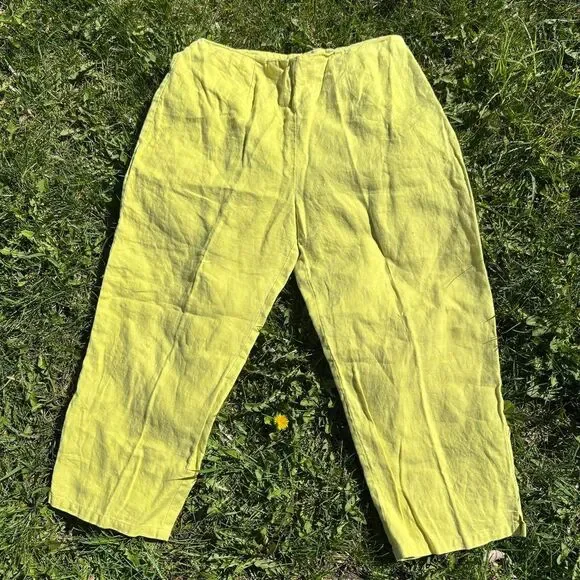 Vintage Yellow Linen Tailored Cropped Pants Size 18W