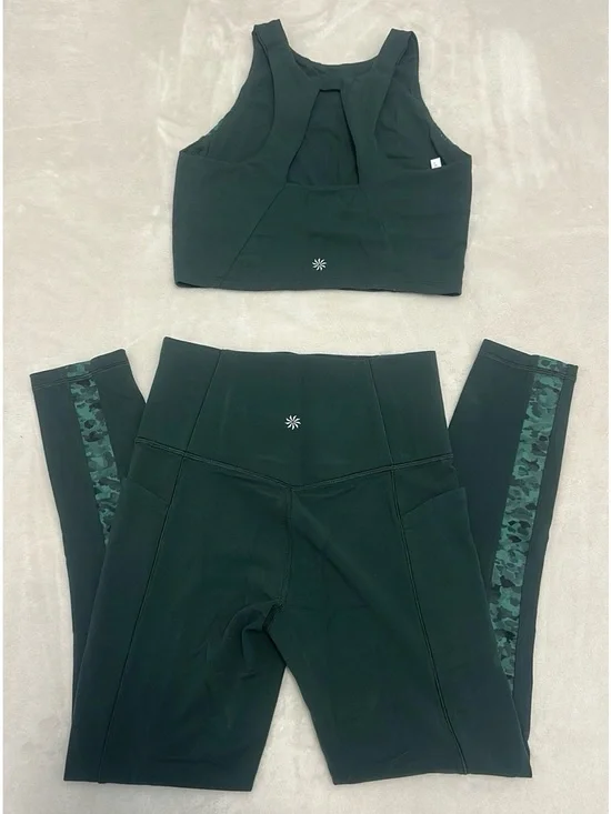 Athleta Green Set Salutation Stash Legging & Matching Longline Bra Top