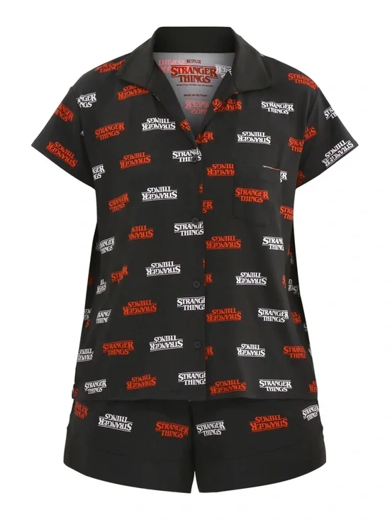 Netflix Stranger Things Women's Printed Notched Top and Shorts Pajama Set, 2-Pc