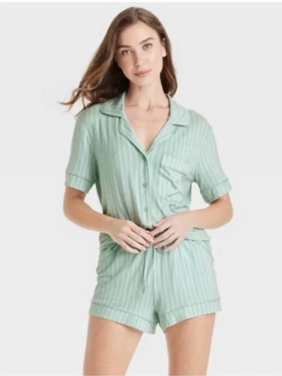 NWT Auden x Target Cloud Knit Pajama Set in “Light Green Stripe”