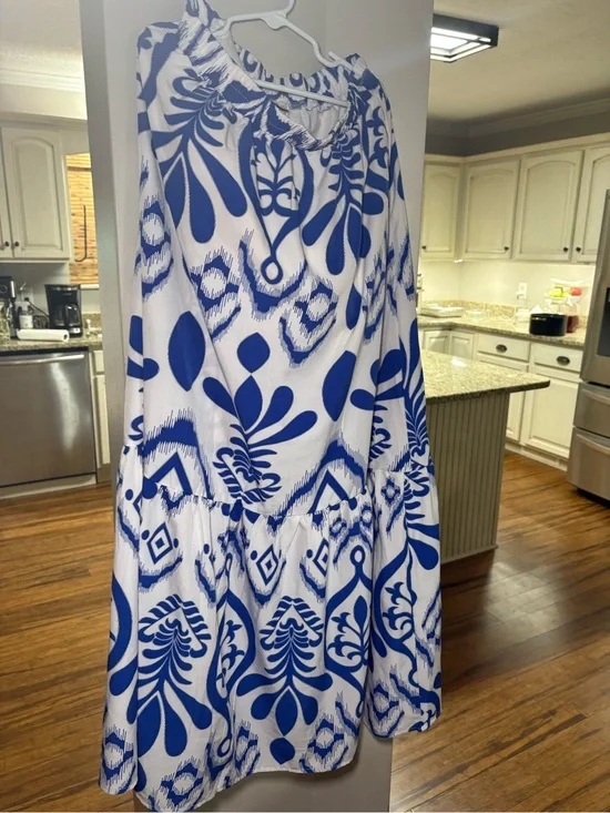 Blue & White Printed Two Piece Skirt & Crop Top Set