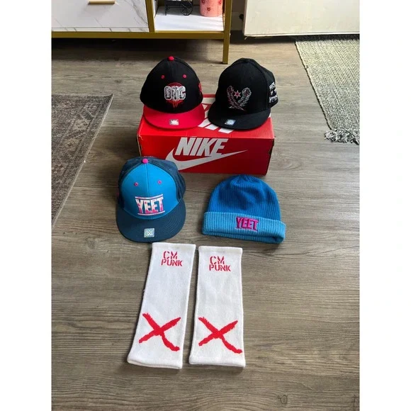 WWE Lot of 5 Roman Reigns Jay Uso CM Punk SnapBack Beanie Sleeves