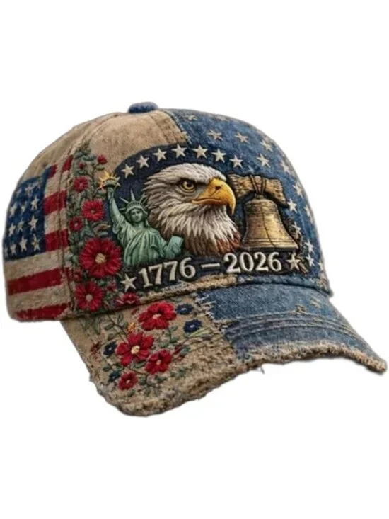 250th Anniversary Baseball Cap - Cotton, Bald Eagle & American Flag, Adjustable